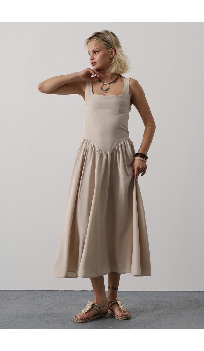 Askılı Uzun Elbise - Taş STD