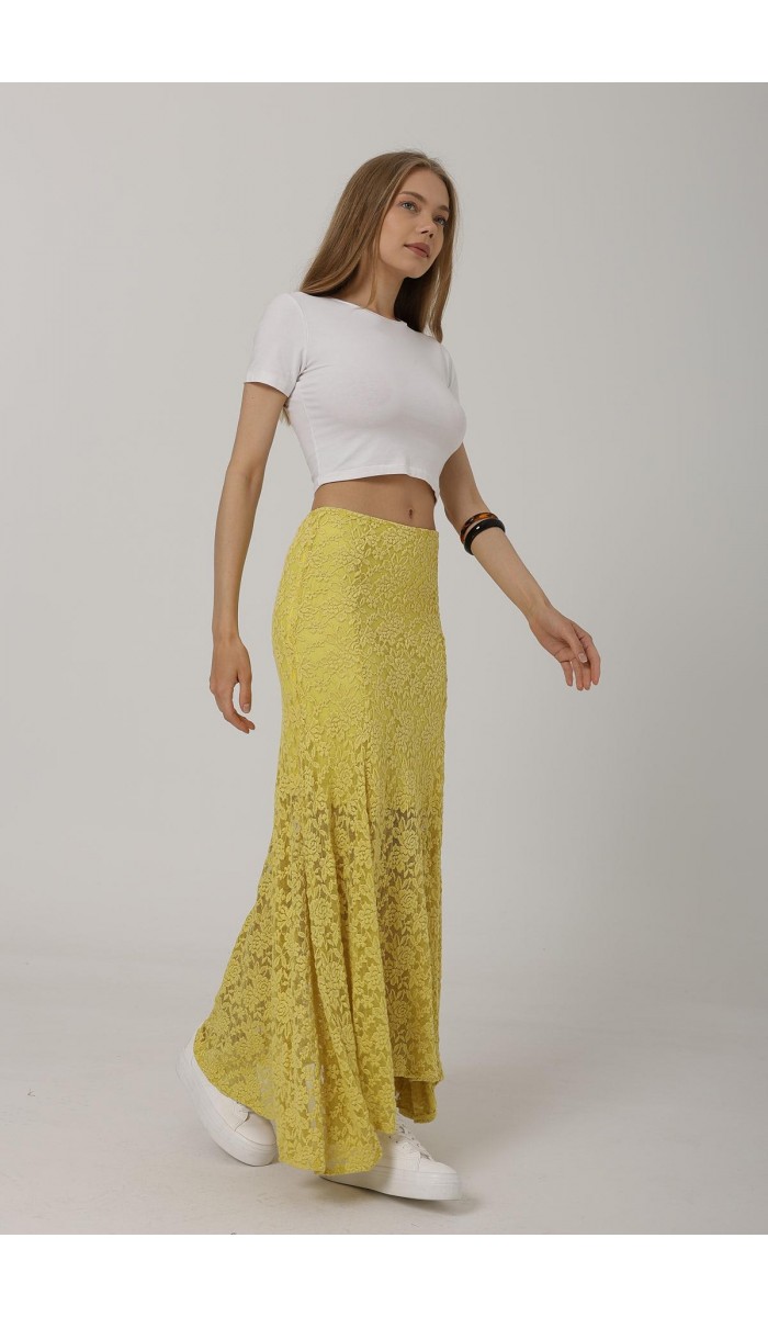 Bel Lastikli Dantel Etek - Sarı STD