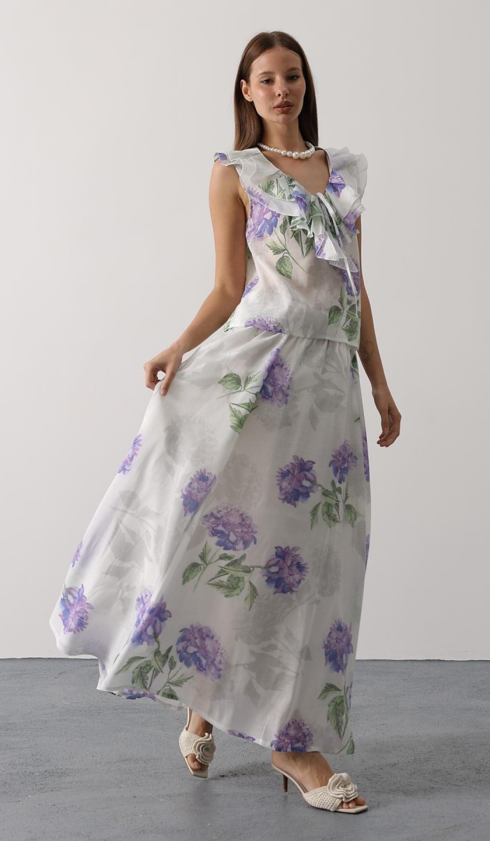 ÇİÇEK DESEN UZUN ETEK - Lila STD