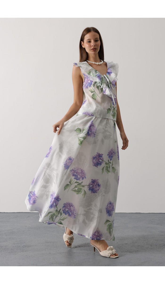 ÇİÇEK DESEN UZUN ETEK - Lila STD