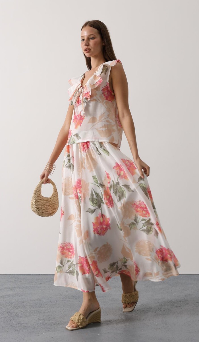 ÇİÇEK DESEN UZUN ETEK - Pembe STD