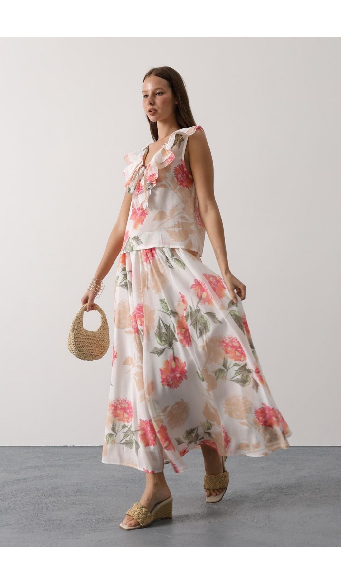 ÇİÇEK DESEN UZUN ETEK - Pembe STD