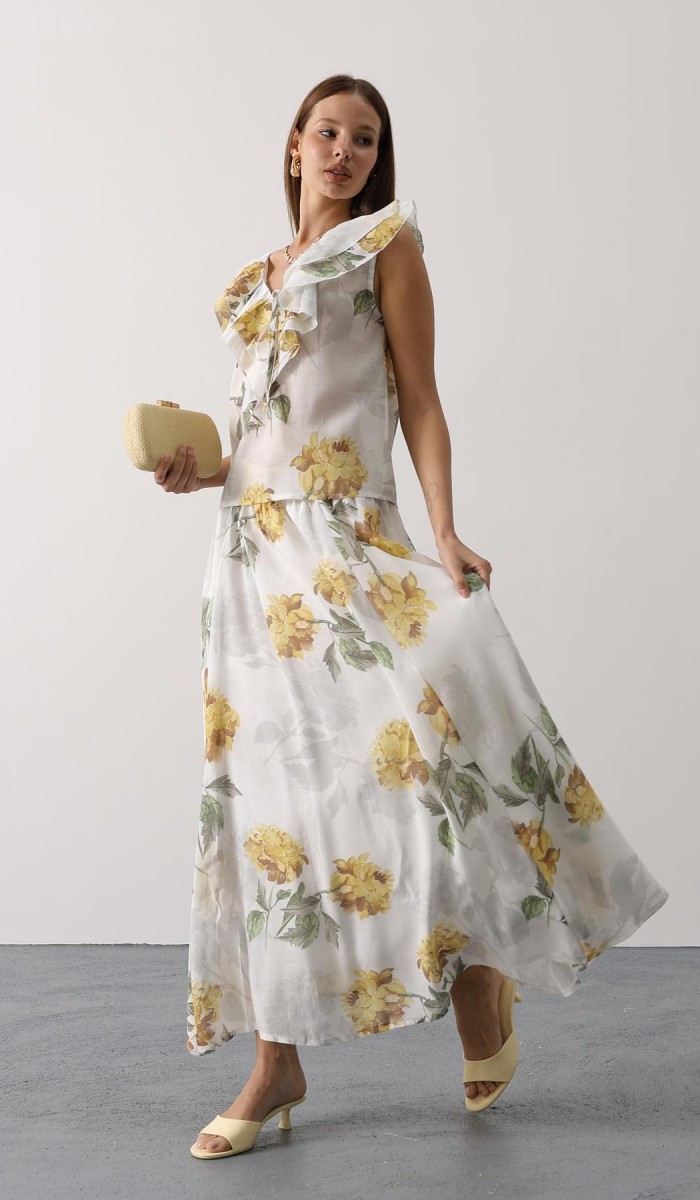 ÇİÇEK DESEN UZUN ETEK - Sarı STD