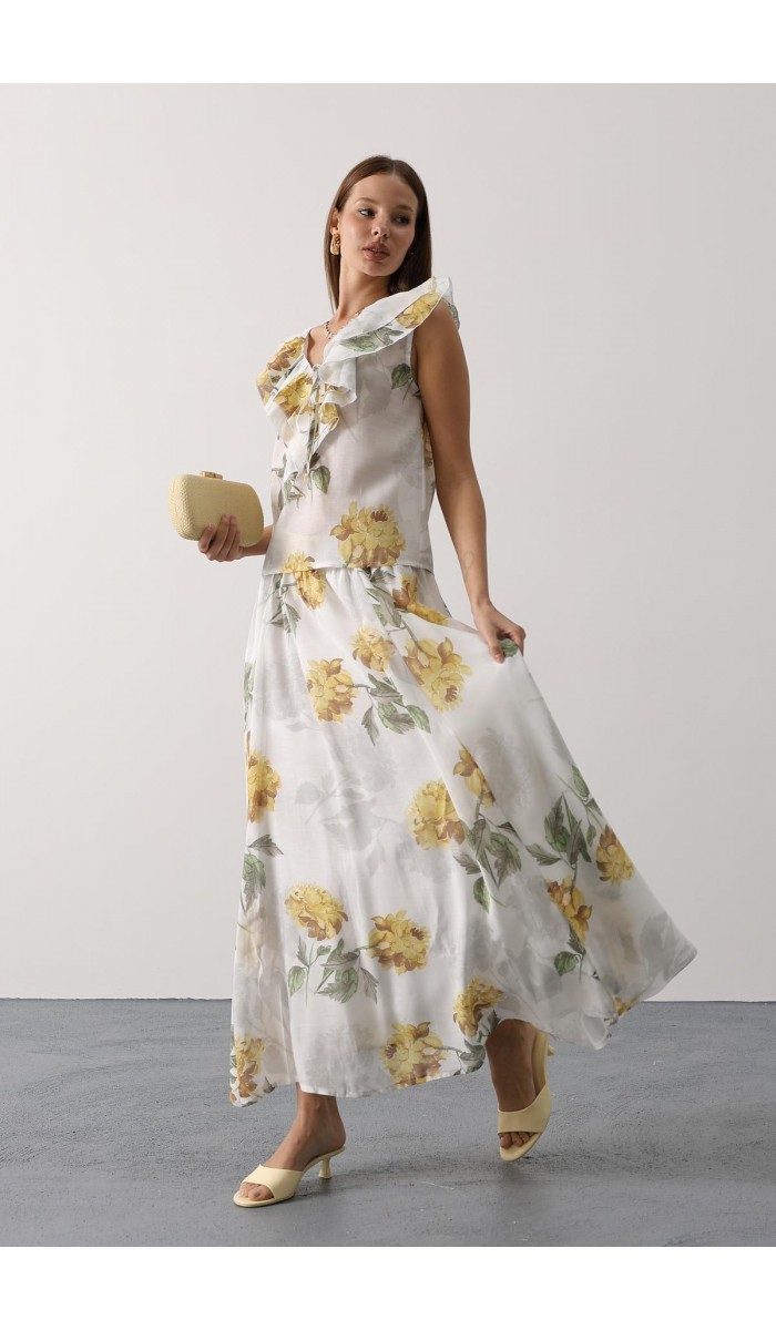 ÇİÇEK DESEN UZUN ETEK - Sarı STD