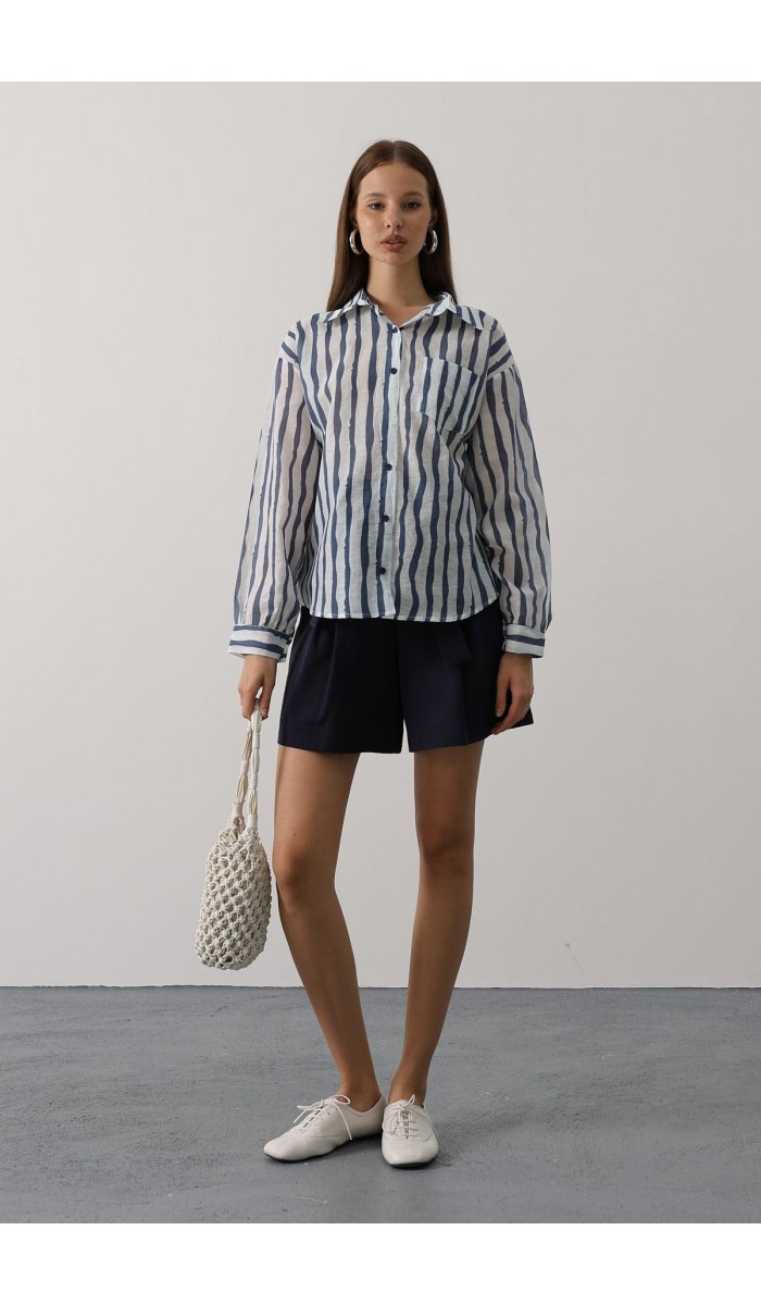 CİZGİLİ UZUN KOL MANGO GÖMLEK - Saks STD