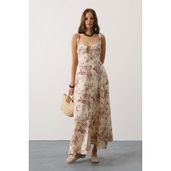 Çicek desenli askılı müslin - Kahve STD