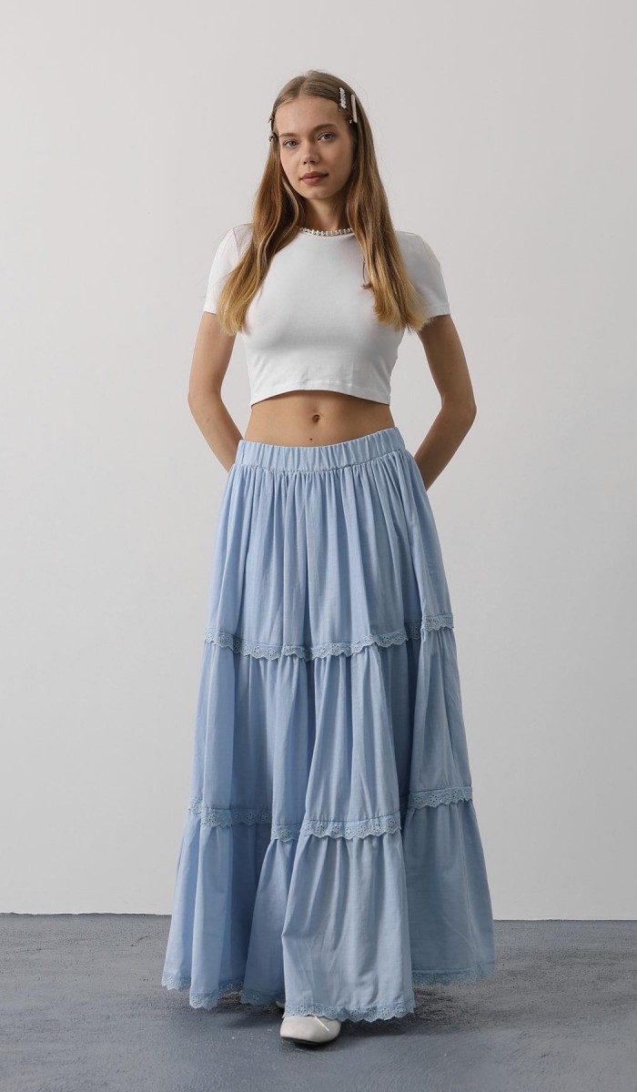 Dantel Detaylı Etek - Bebe Mavisi STD