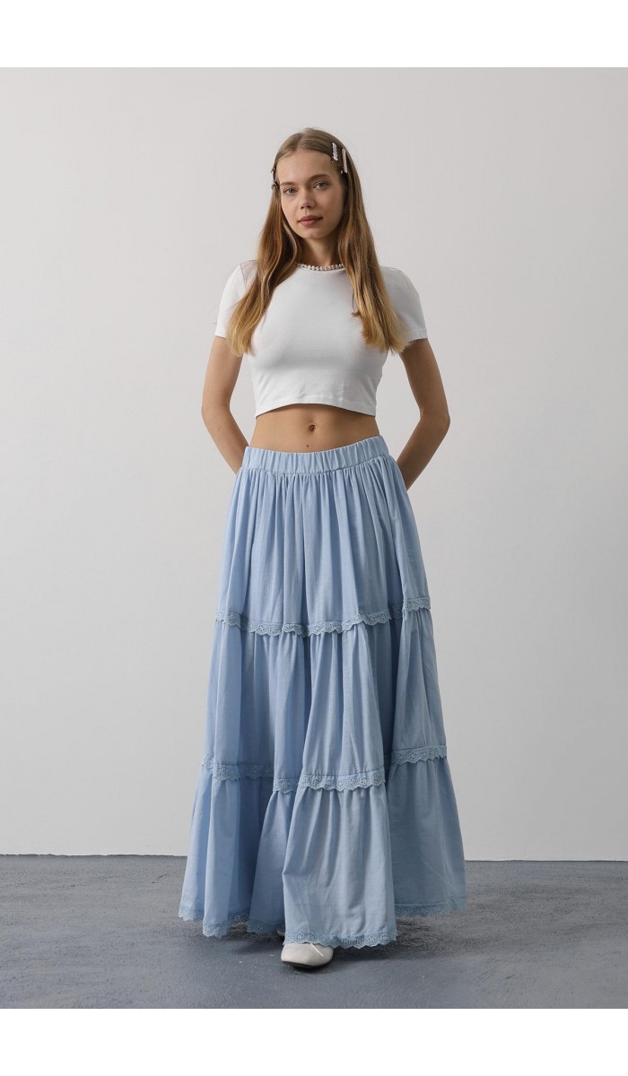 Dantel Detaylı Etek - Bebe Mavisi STD