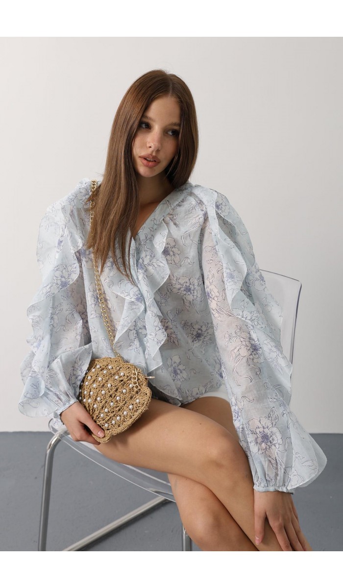 FIRFIRLI ÇICEK DESEN UZUN KOL BLUZ - Saks STD