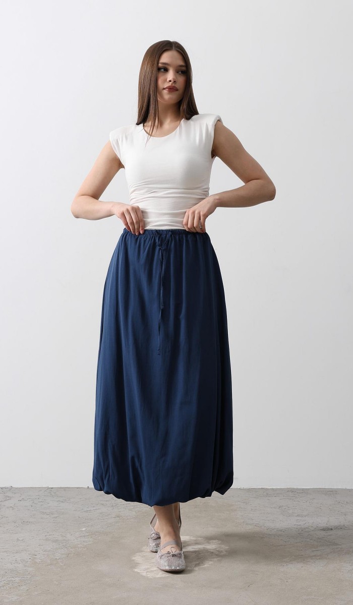 Beli Bağlamalı Balon Etek - İndigo STD