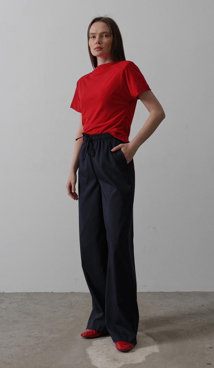 Beli Lastikli Bol Paça Pantolon - Lacivert STD rt20082