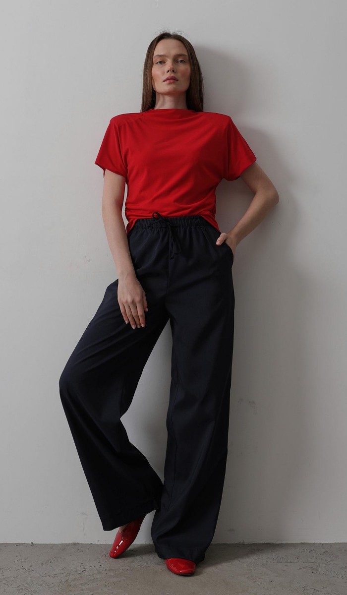 Beli Lastikli Bol Paça Pantolon - Lacivert STD Beli Lastikli Bol Paça Pantolon - Lacivert STD