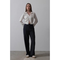 Beli Yarım Lastikli Palazzo Pantolon - Lacivert-Beyaz STD