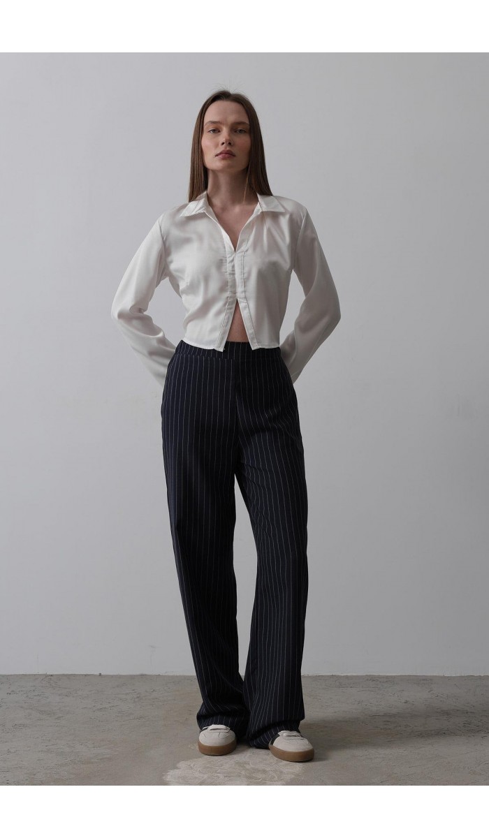 Beli Yarım Lastikli Palazzo Pantolon - Lacivert-Beyaz STD