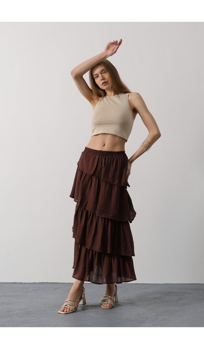 Katlı Kesim Uzun Etek - Kahve STD