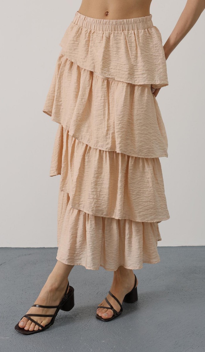 Katlı Kesim Uzun Etek - Taş STD rt20264