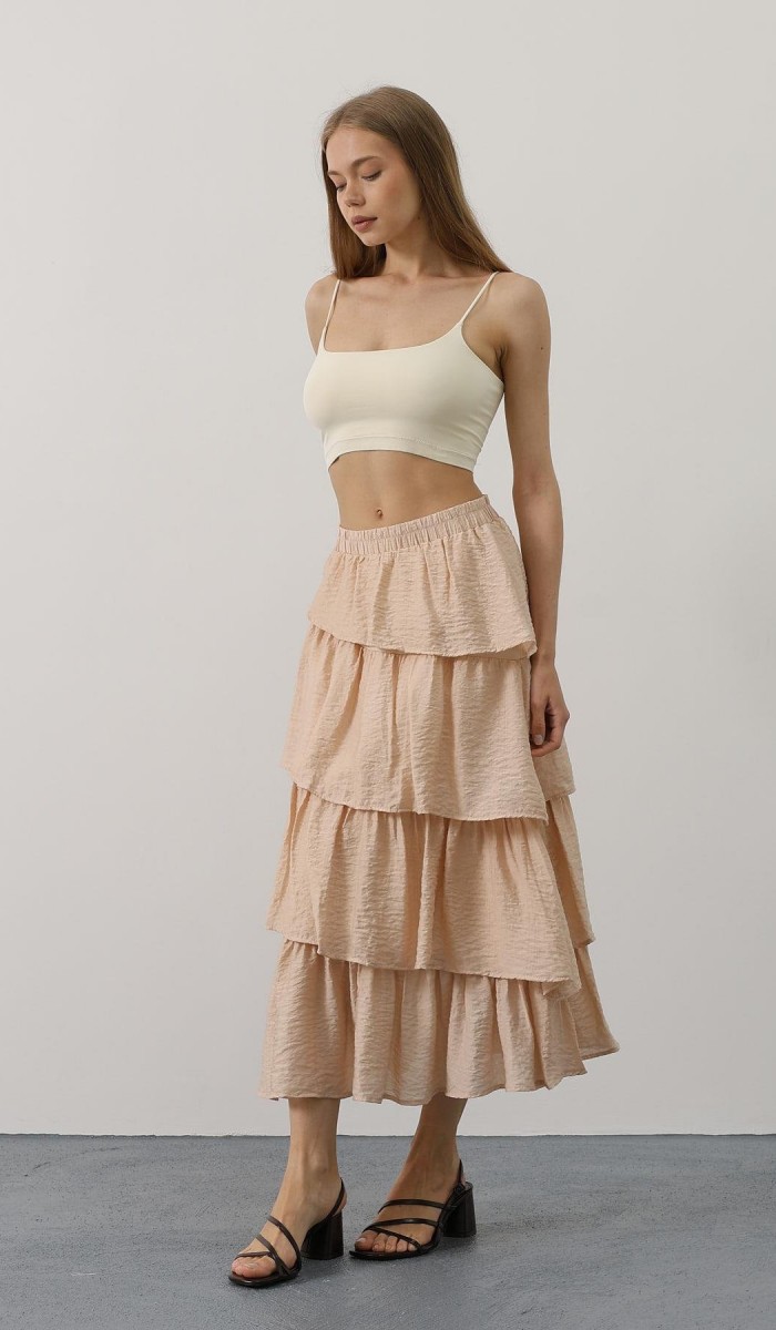 Katlı Kesim Uzun Etek - Taş STD rt20264