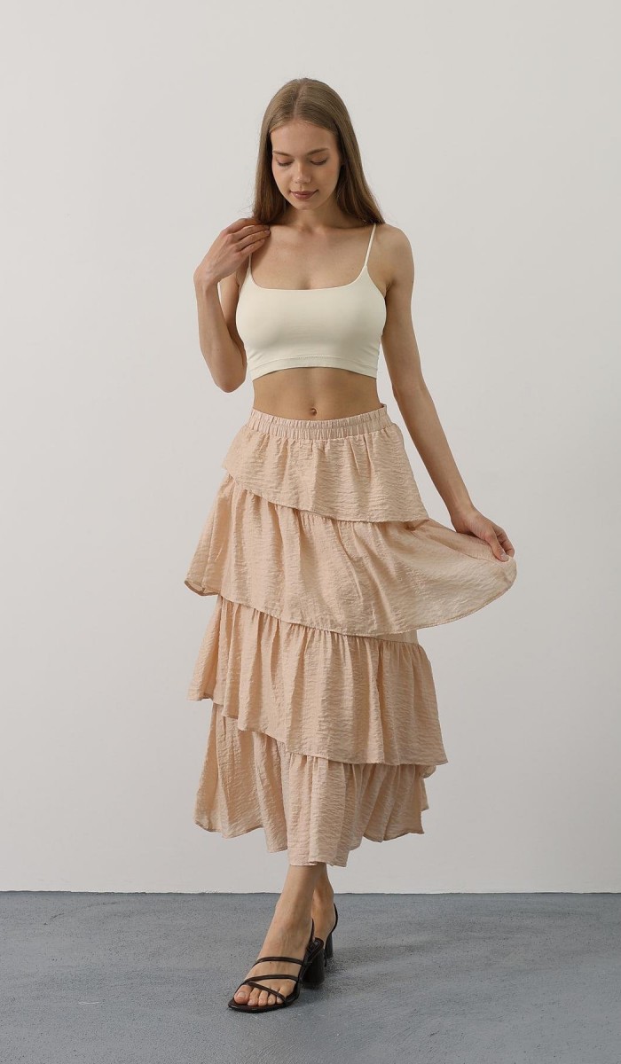 Katlı Kesim Uzun Etek - Taş STD