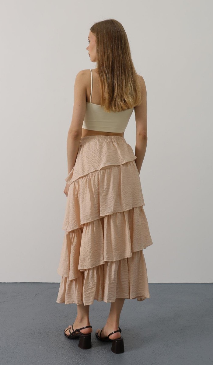 Katlı Kesim Uzun Etek - Taş STD rt20264