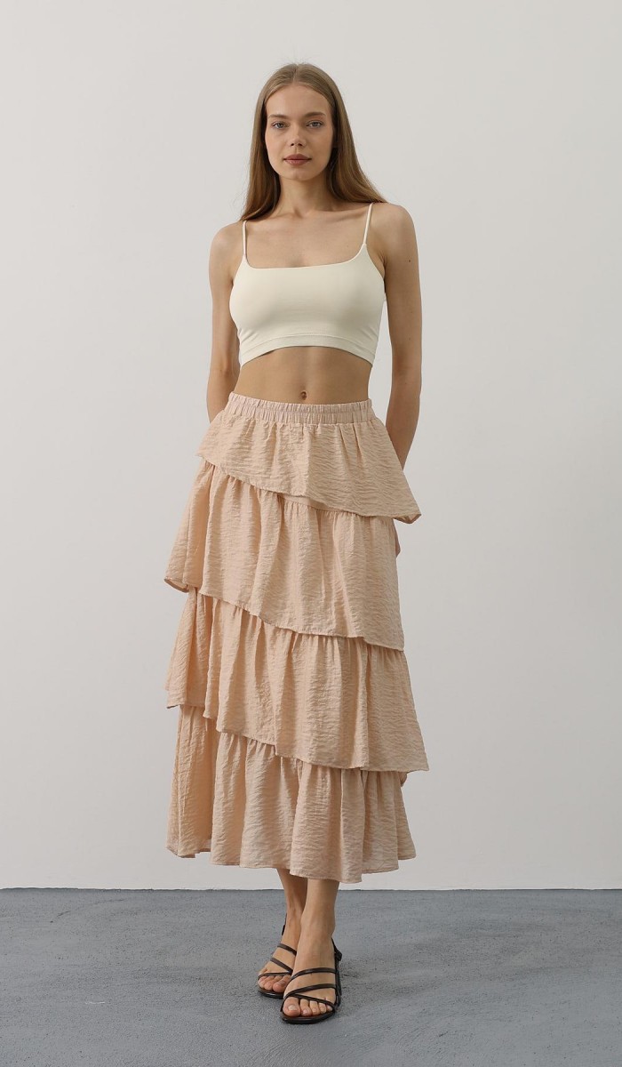 Katlı Kesim Uzun Etek - Taş STD rt20264