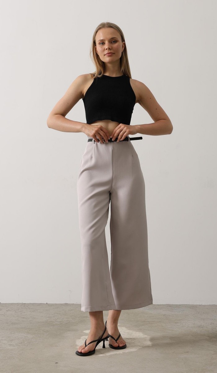 Kemer Pens Detaylı Pantolon - Gri STD