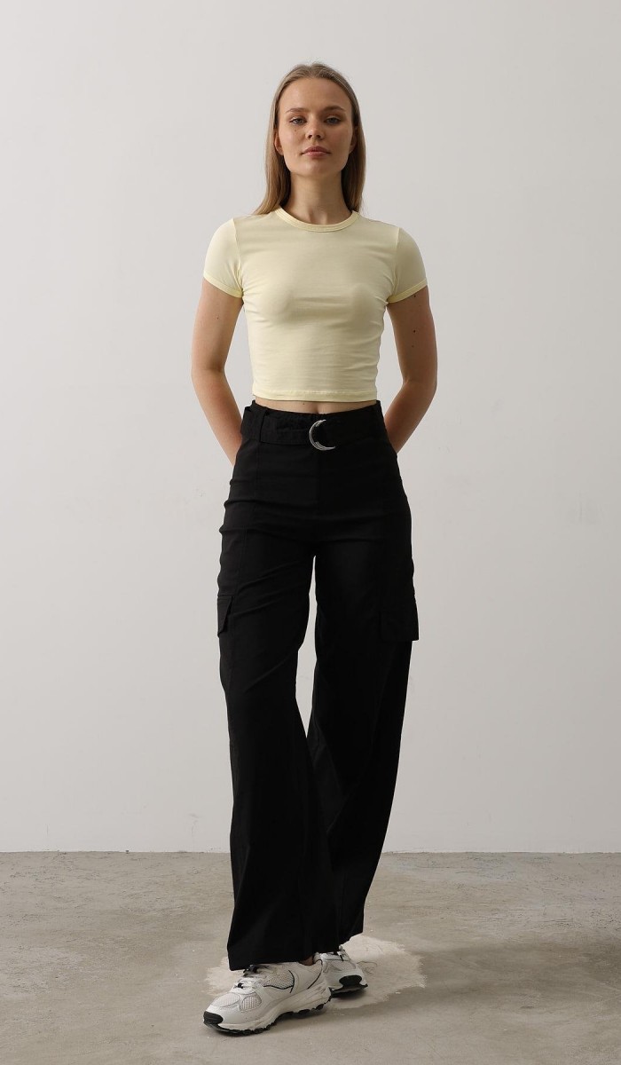 Kemerli Cargo Pantolon - Siyah STD