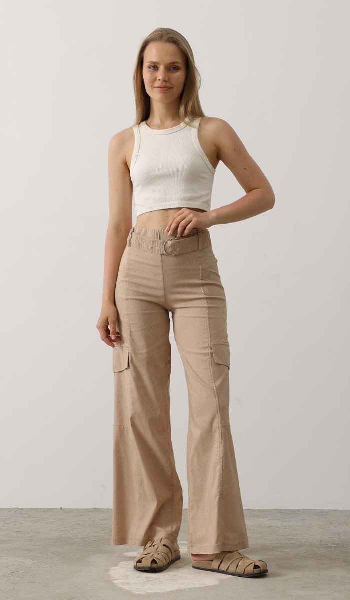 Kemerli Cargo Pantolon - Taş STD