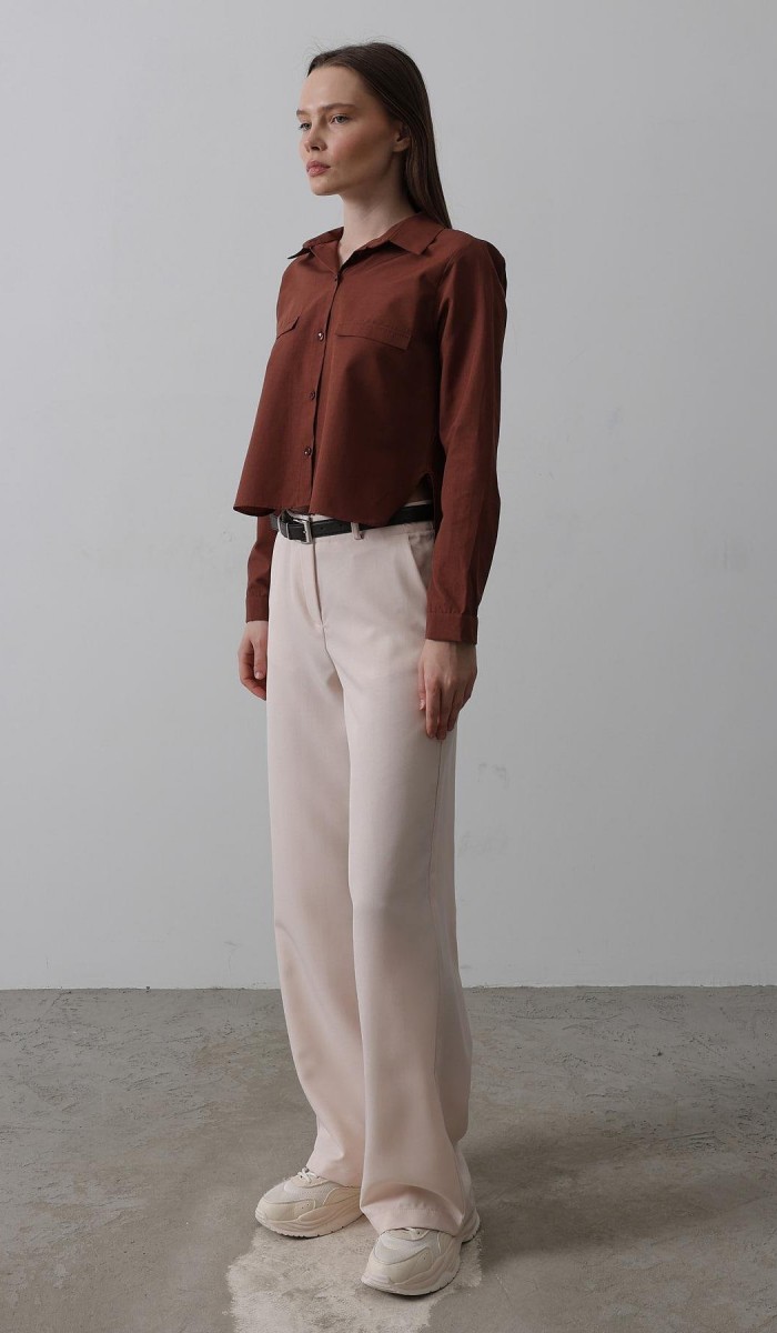 Kemerli Palazzo Pantolon - Pudra STD