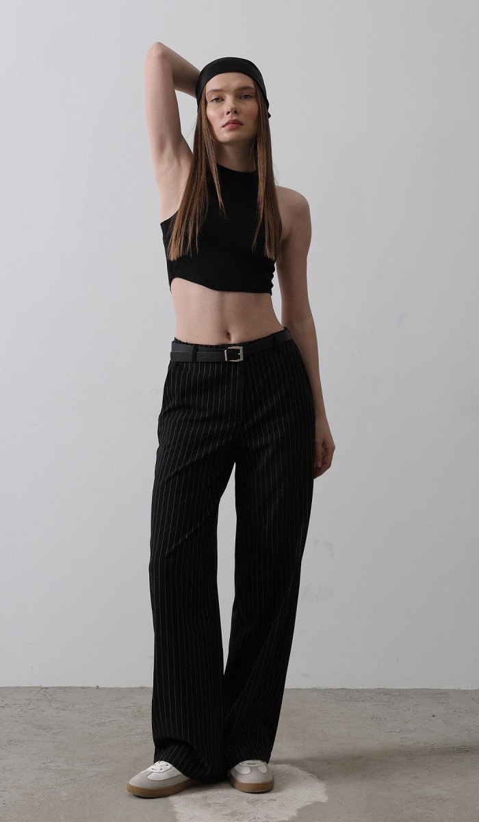 Kemerli Palazzo Pantolon - Siyah-Beyaz STD