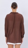 Cepli Oversize Gömlek - Kahve STD rt16699