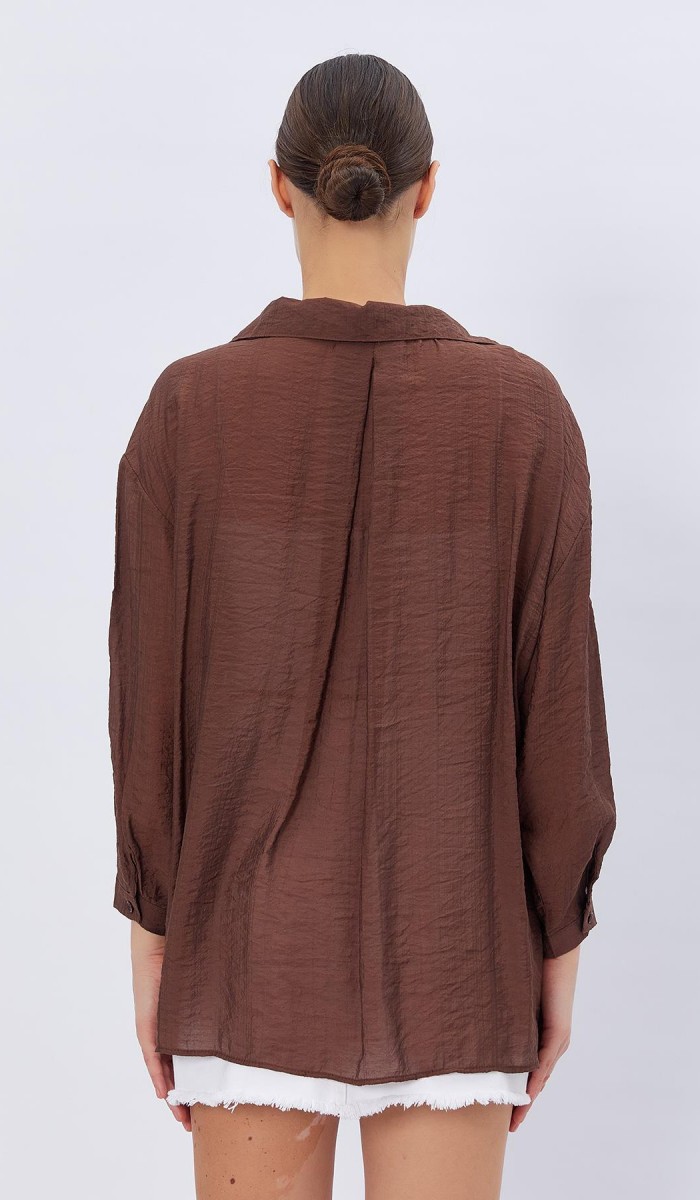 Cepli Oversize Gömlek - Kahve STD rt16699