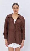 Cepli Oversize Gömlek - Kahve STD rt16699