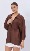 Cepli Oversize Gömlek - Kahve STD rt16699