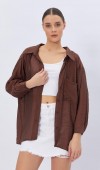 Cepli Oversize Gömlek - Kahve STD rt16699