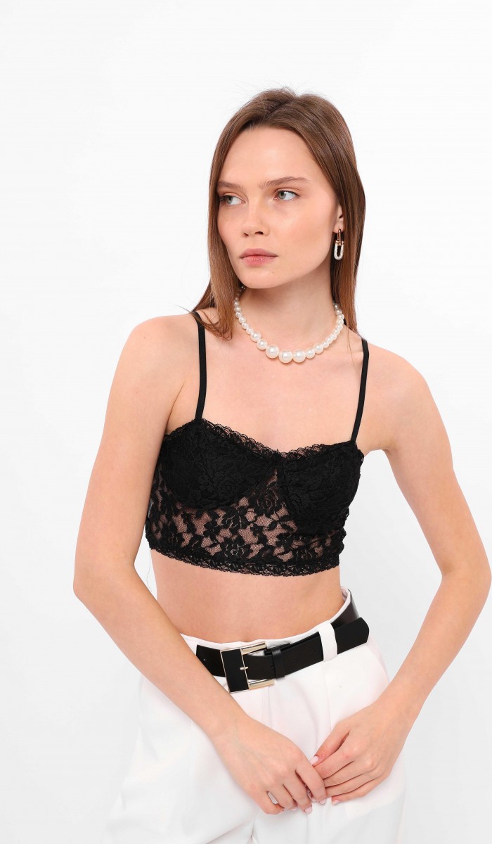 Toptan Dantelli Bralet Siyah STD