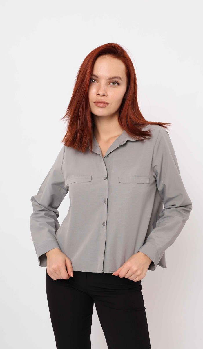 Cepli Uzun Kol Gömlek - Gri STD Cepli Uzun Kol Gömlek - Gri STD
