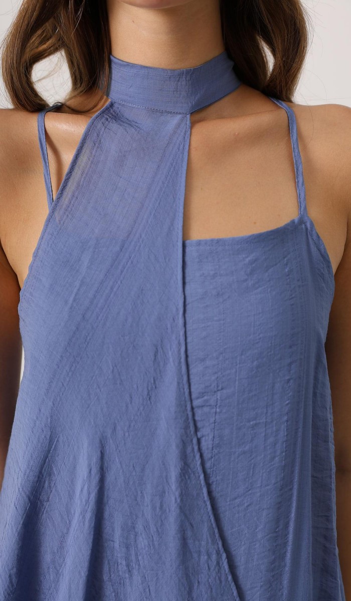 Asimetrik Bağlamalı Uzun Bohem Elbise - İndigo STD rt20968