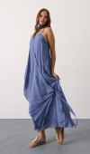 Asimetrik Bağlamalı Uzun Bohem Elbise - İndigo STD rt20968