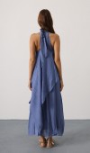 Asimetrik Bağlamalı Uzun Bohem Elbise - İndigo STD rt20968