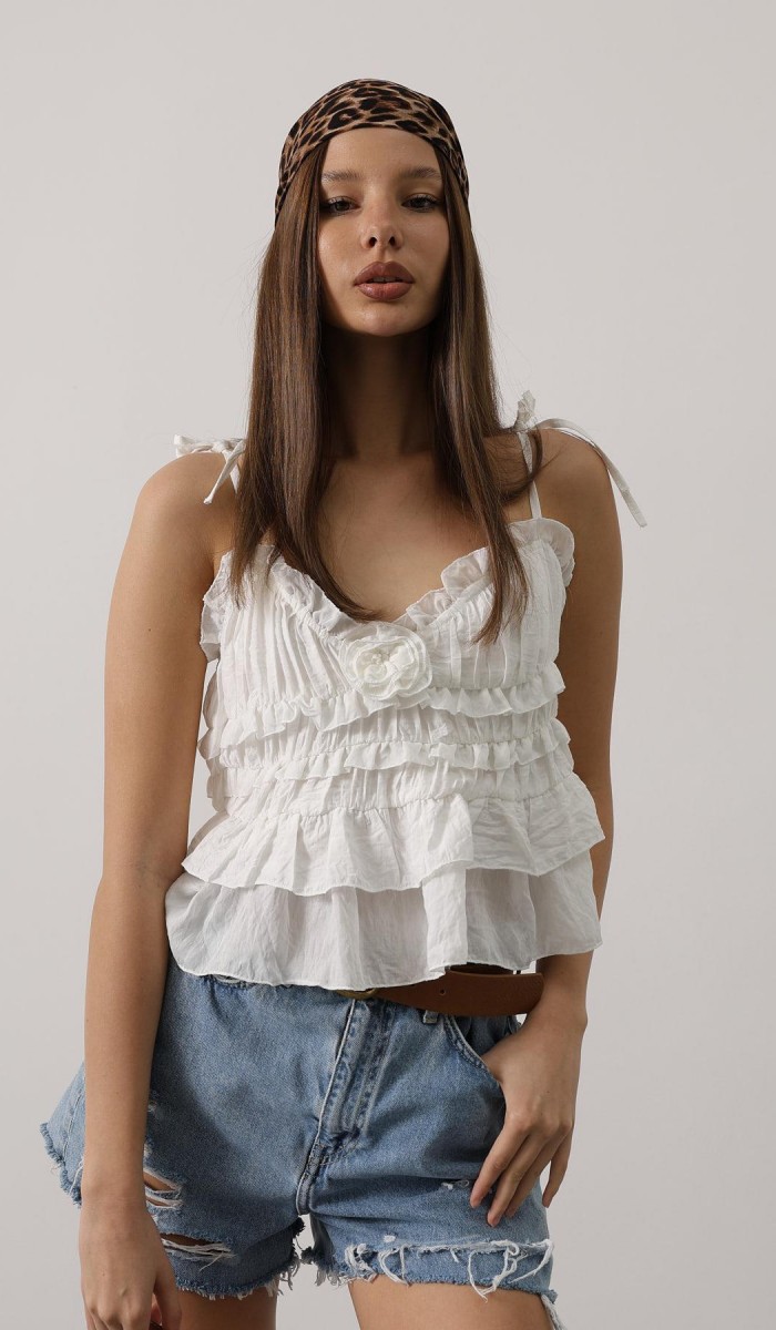 Askılı Gül Detaylı Bluz - Beyaz STD Askılı Gül Detaylı Bluz - Beyaz STD