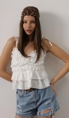 Askılı Gül Detaylı Bluz - Beyaz STD rt18185