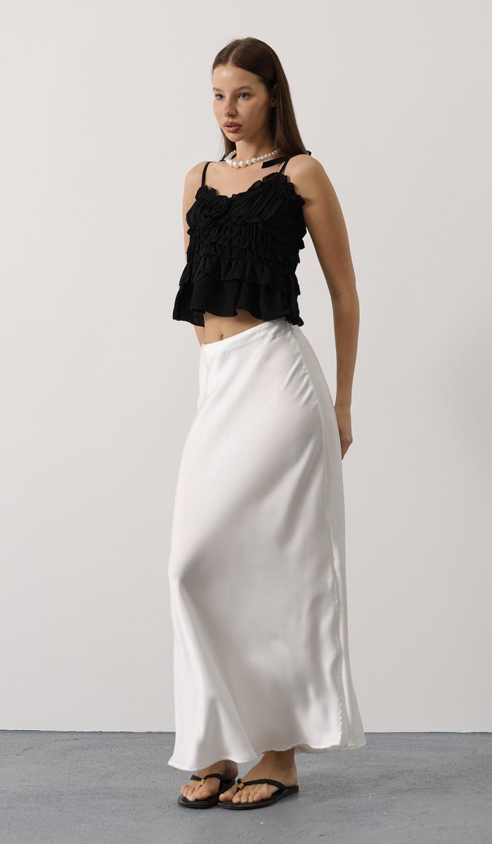 Askılı Gül Detaylı Bluz - Siyah STD rt18186