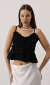 Askılı Gül Detaylı Bluz - Siyah STD rt18186