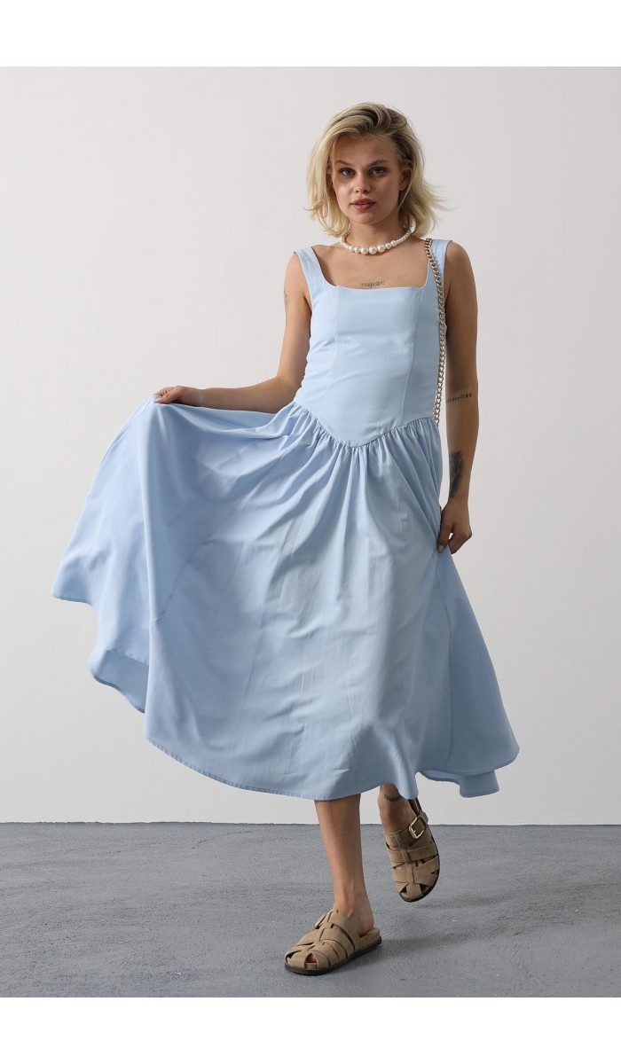 Askılı Uzun Elbise - Mavi STD