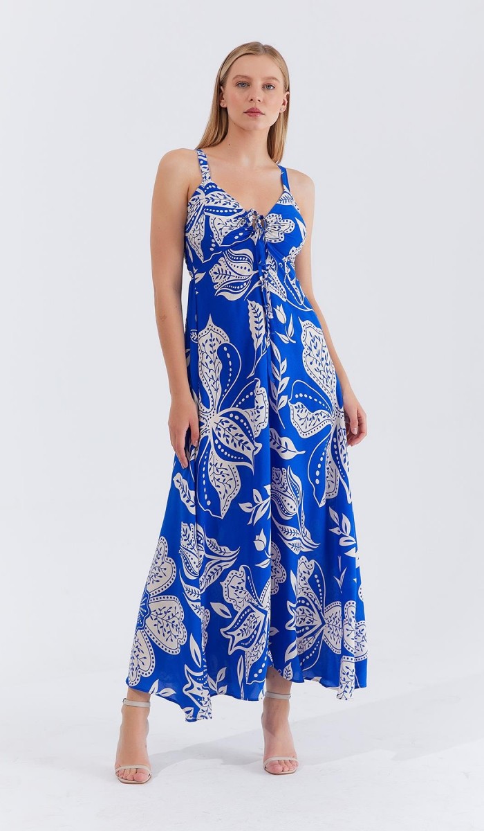 Askılı Viscon Elbise - Saks STD Askılı Viscon Elbise - Saks STD