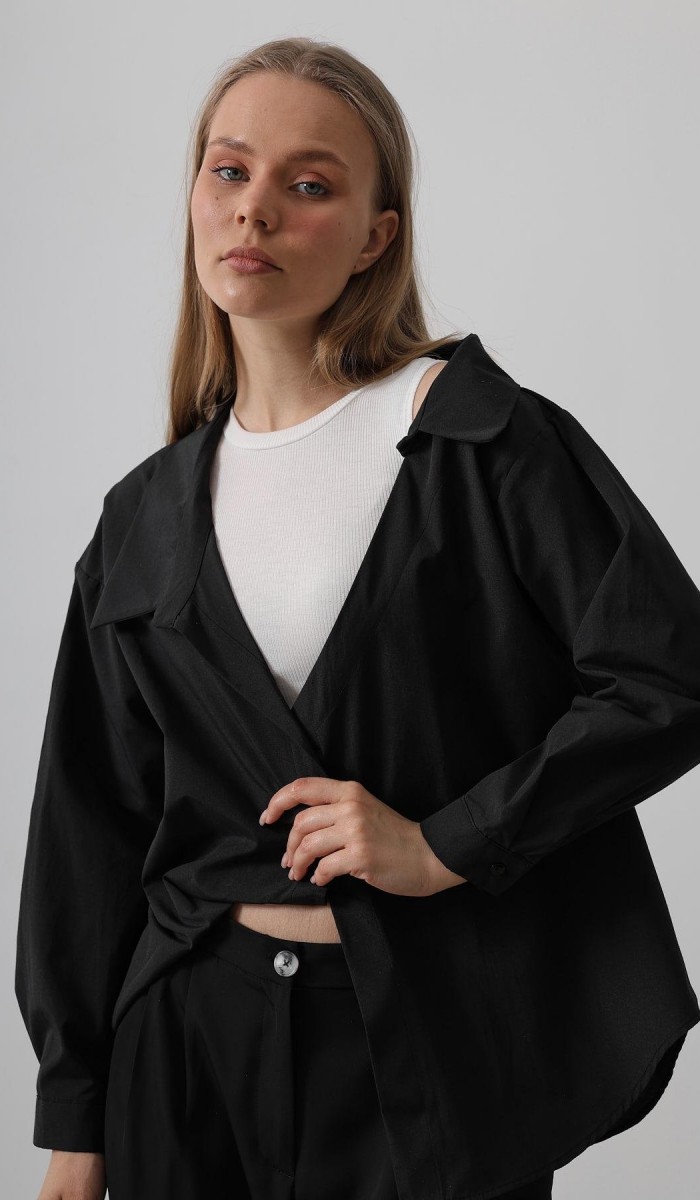 Atlet Detaylı Gömlek - Siyah STD rt19853