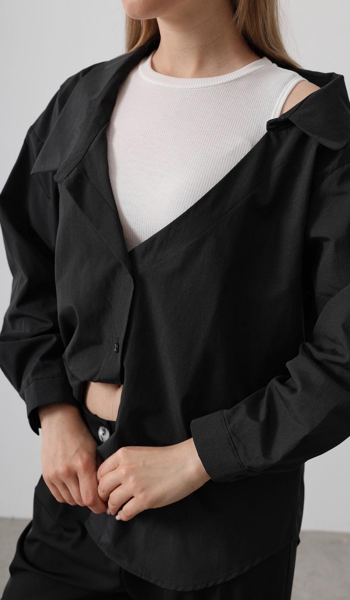 Atlet Detaylı Gömlek - Siyah STD rt19853