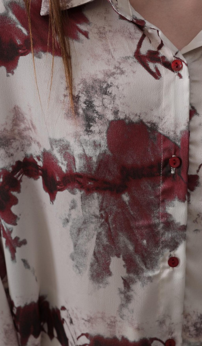 Baskılı Gömlek - Bordo STD rt19784