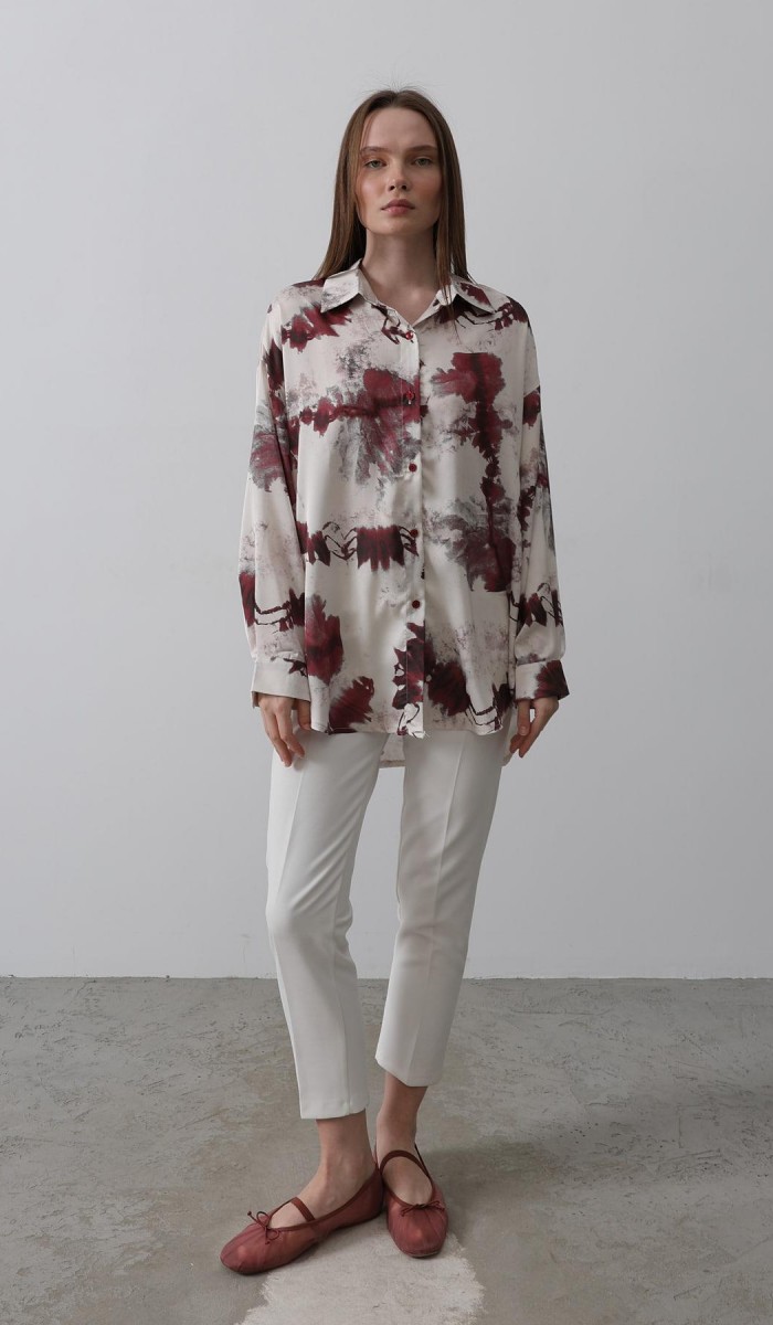 Baskılı Gömlek - Bordo STD rt19784