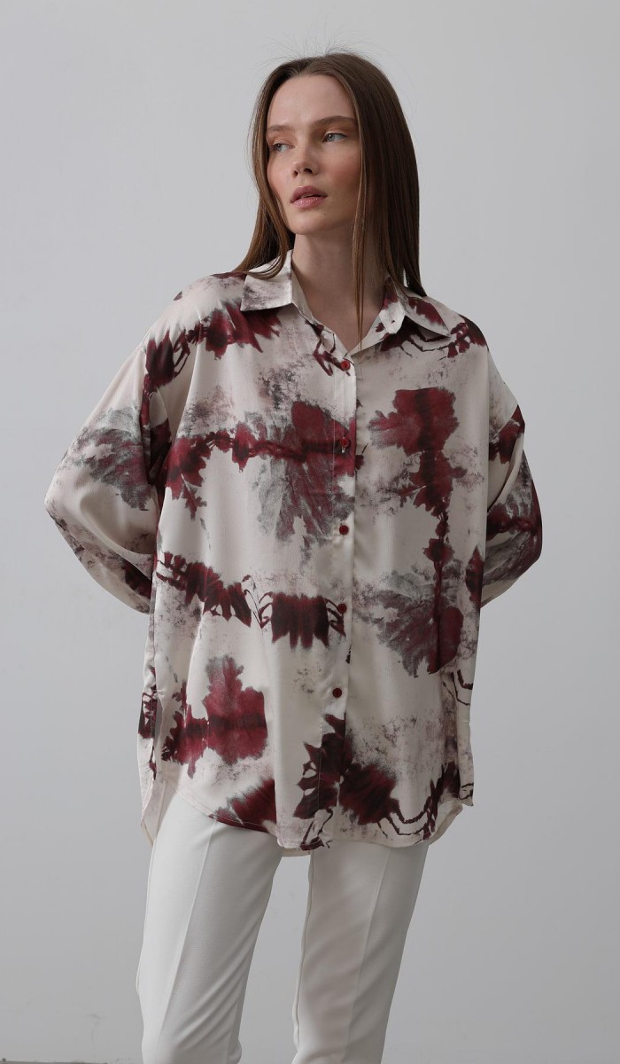 Baskılı Gömlek - Bordo STD rt19784